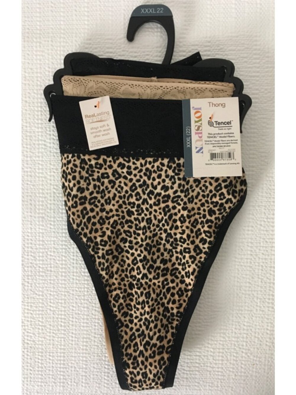 Joyspun 3 Pair Thong Underwear Size XXXL 22 1 Black 1 Tan 1 Leopard New w Tags